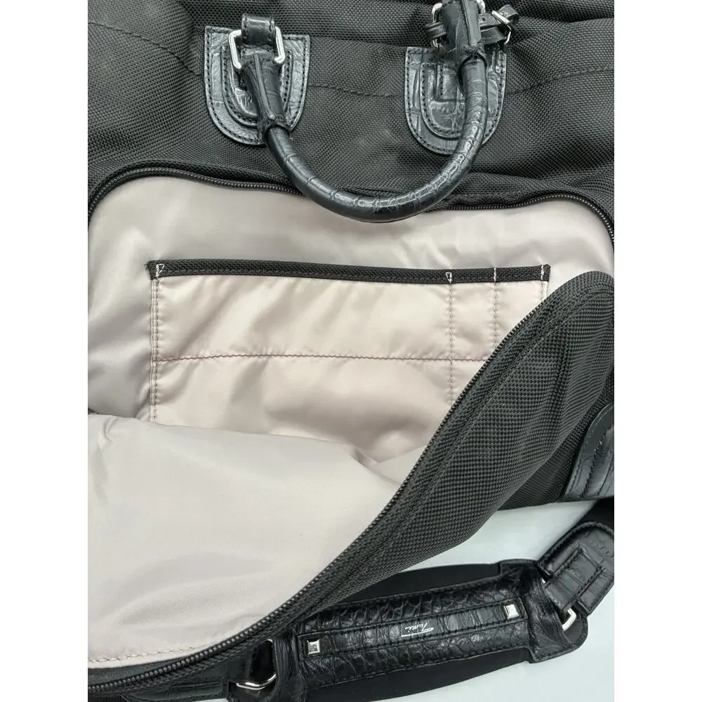 Tumi 73223D Briefcase Laptop Bag Black Nylon Croc Leather Trim Shoulder Strap